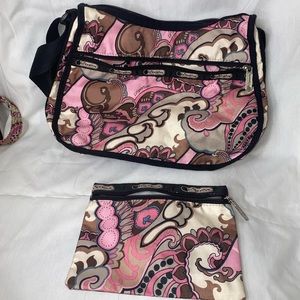 LeSportSac Pink Paisley Crossbody and matching mini case